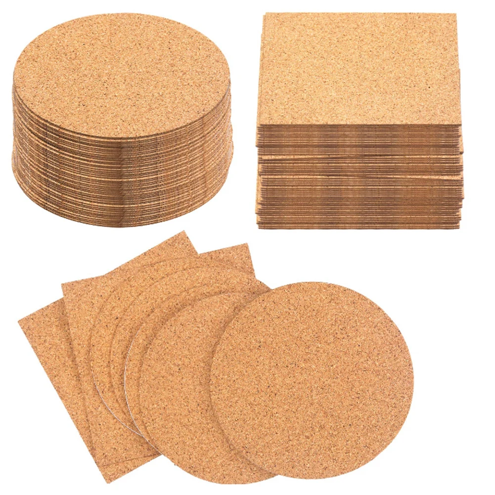 50pcs Cork Coaster DIY Mini Board Square Round Heat Resistant Self Adhesive Drink Cup Mat Home DIY Table Decor Tableware Pad