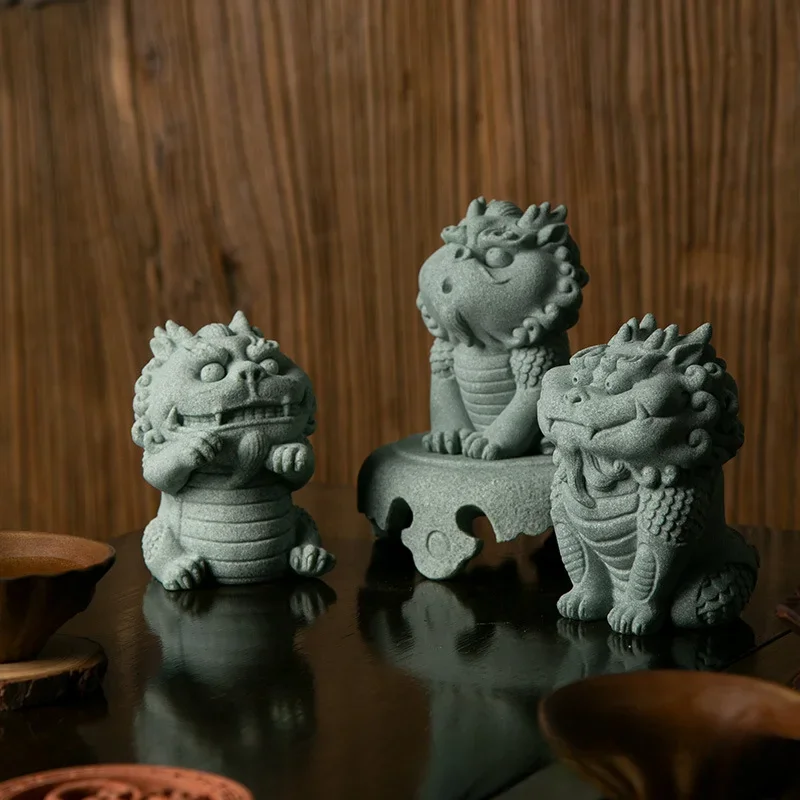 China-Chic Cute Pet Awakening Lion Table Mascot Ornaments Creative Tea Pet Micro Landscape Bonsai Fish Tank Landscape Ornaments