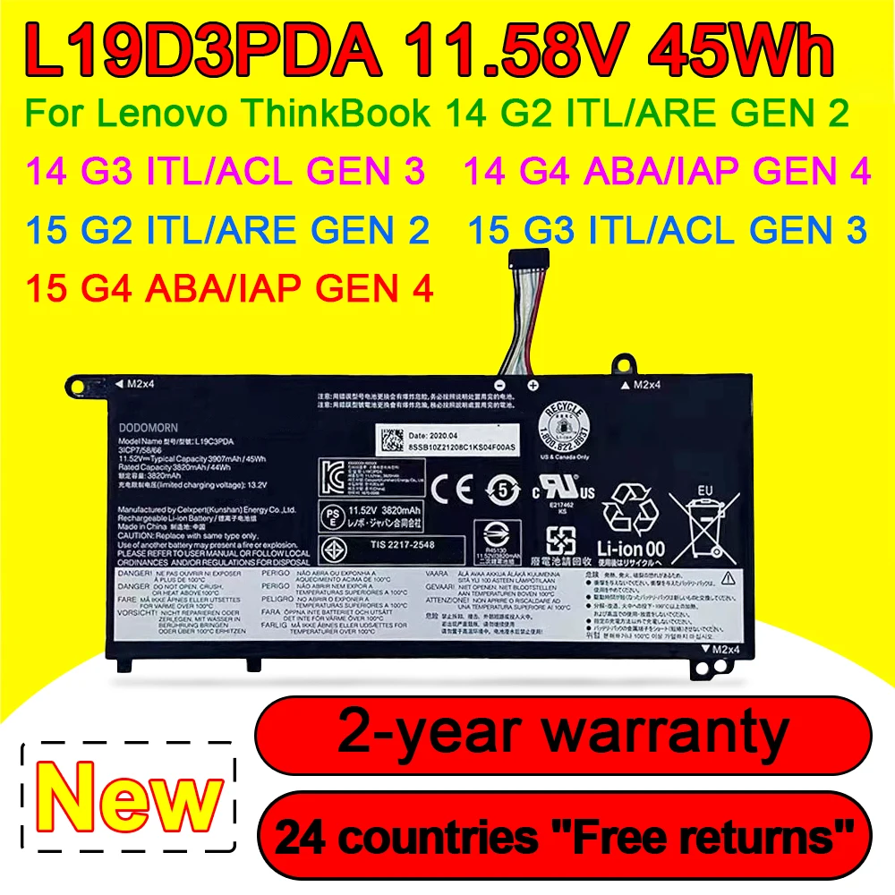 

L19L3PDA 31CP7/59/67 Laptop Battery for Lenovo Thinkbook 14 G2 G3 15 G2 G3 L19C3PDA L19M3PDA L19D3PDA SB10Z21208 SB10Z21203