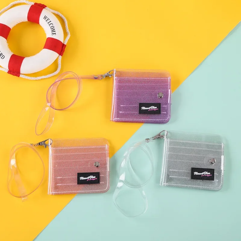 1Pc Fashion Transparent Simple PVC Card Bag with Long Lanyards ID Card Bank Credit Card Holder Coin Purse Korean KPOP Photocard