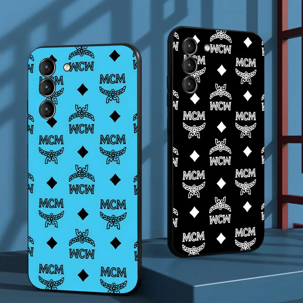 Hot M-mcm fashion Luxury brand Phone Case For Samsung Galaxy S26 S25 S24 S23 S22 S21 Plus Ultra Note20 Soft Black