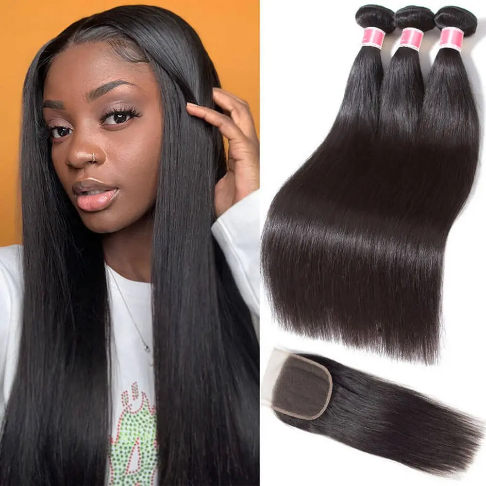 

Straight Hair 3 Bundles with Closure Deals Brazilian Hair Bundles with Closure Natural Human Hair Bundles with Closure