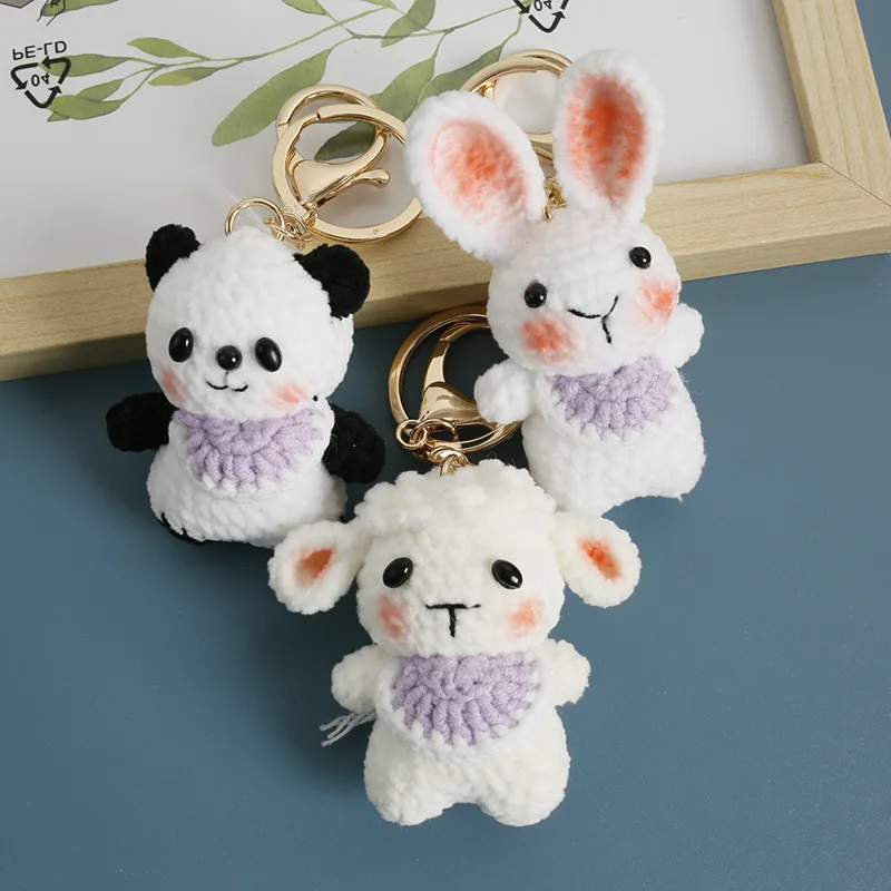 

Cute Animal Doll Series Crochet Keychains Handmaking Knitting Rabbit Keyrings For Bag Pendant Kawaii Panda Keychain Couple Gifts