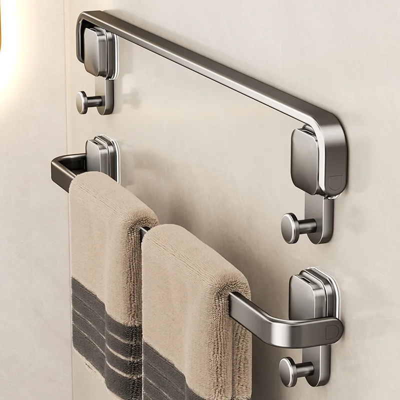 

No Drilling Wall Mounted Towel Bar Bathroom Suction Cup Folding Hand Towel Rack Towel Holder Movable Hook Storage Rack