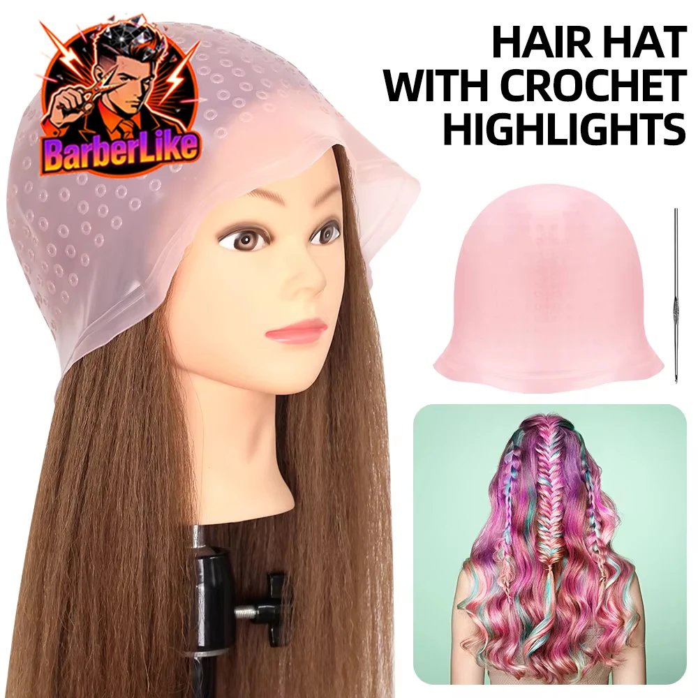 

For Hair Dying Salon Dye Silicone Cap With Needle Silicone Hair Highlights Cap Needle Reusable Hair Hairstyling Tools