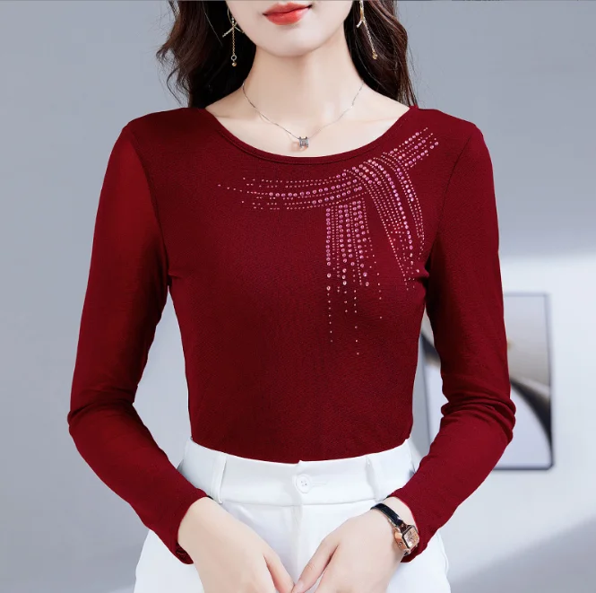 Korean Fashion Hot Diamond T-shirt 2024 Autumn Clothing New Round Neck Short Sleeve Casual Mesh Tops Fashion Women Tees