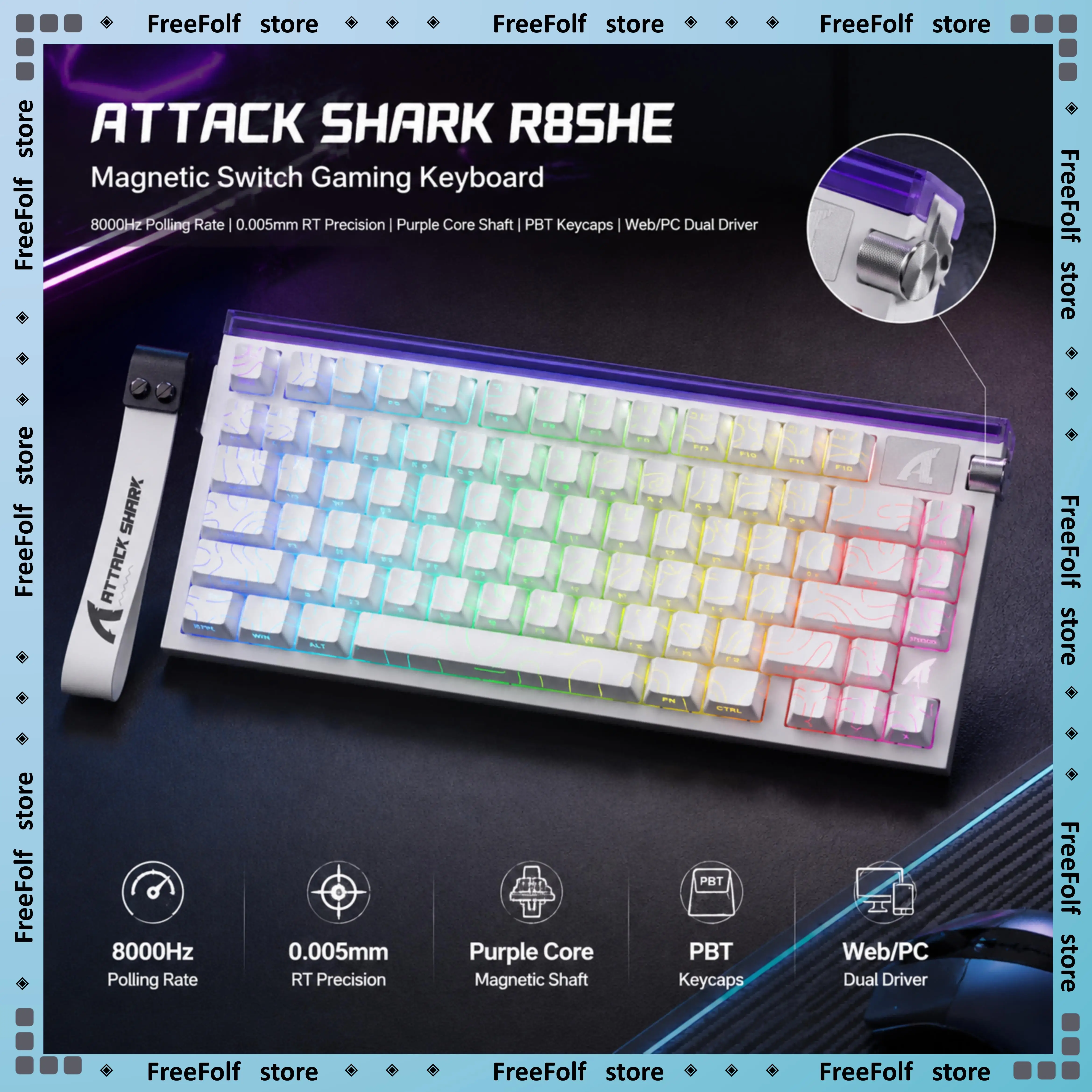 Attack Shark R85HE Wired Mechanical Keyboard RGB Backlit PBT Keycaps 0.005mm RT Precision Purple Core Shaft Gaming Keyboard