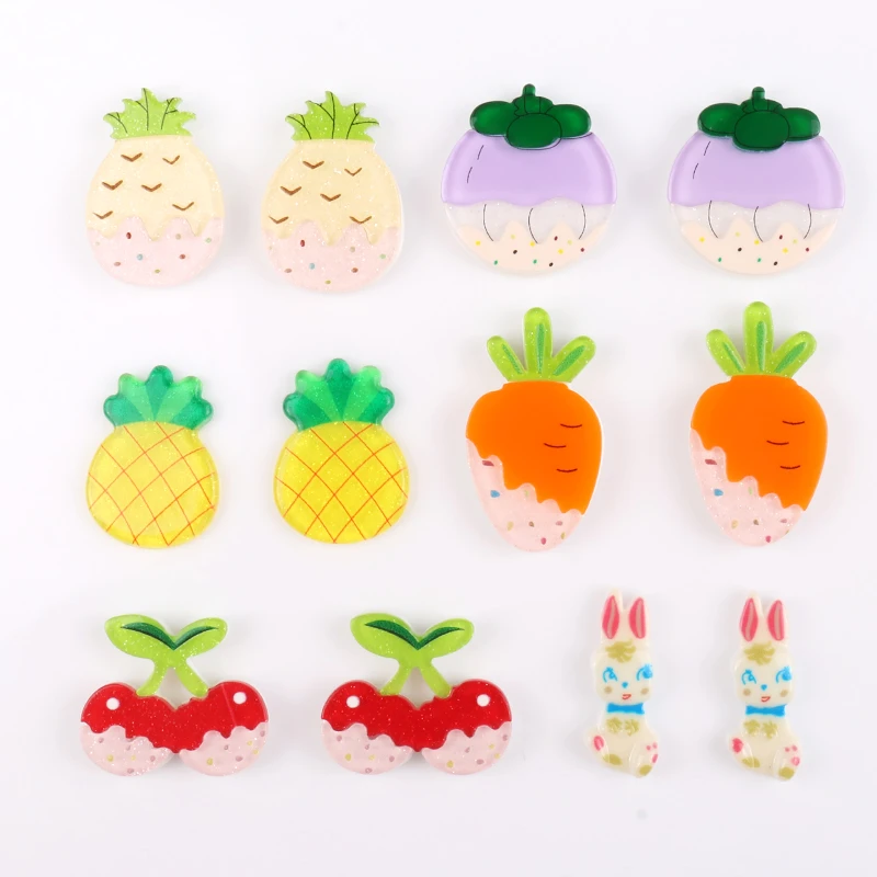 5pcs Cute Cherry Carrot Pineapple Rabbit Spacers Loose Bead for Earring Keychain Acrylic DIY Jewelry Headwear  Accessories