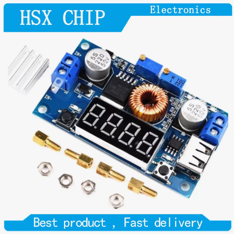 5A 75W XL4015 DC-DC Converter Adjustable Step-Down Module 4.0-38V to 1.25V-36V DIY Adjustable Power Supply with Voltmeter