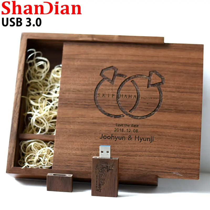 

Photo Wooden Box USB 2.0 Flash Drive 4G 8G 16G 32GB 64GB 128GB Wedding Gifts Pen Drives High Speed Memory Stick Free LOGO U Disk