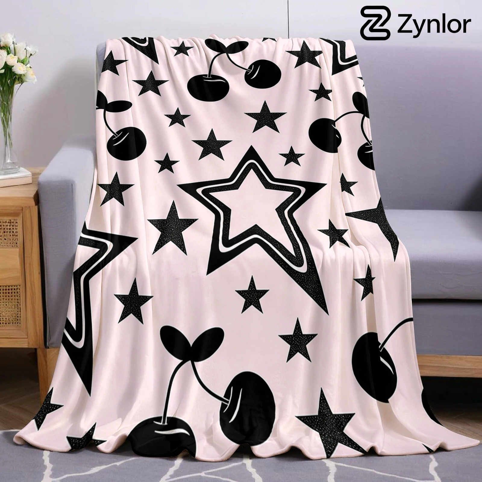 Cherry Star Print Christmas Fleece Throw Blanket Soft Warm Cozy Xmas Home Decor for Bed Sofa Couch Holiday Present