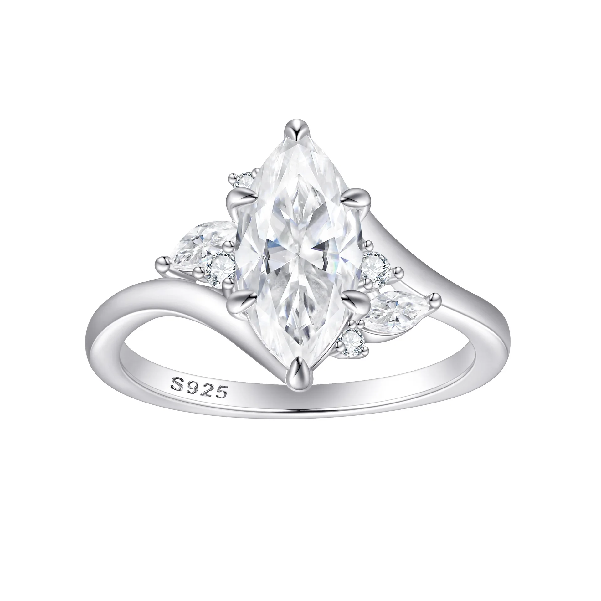 Original Design: 100% S925 Silver 2ct Horse Eye Zircon Handmade, Light Luxury, Niche Women's Ring, Wedding Jewelry