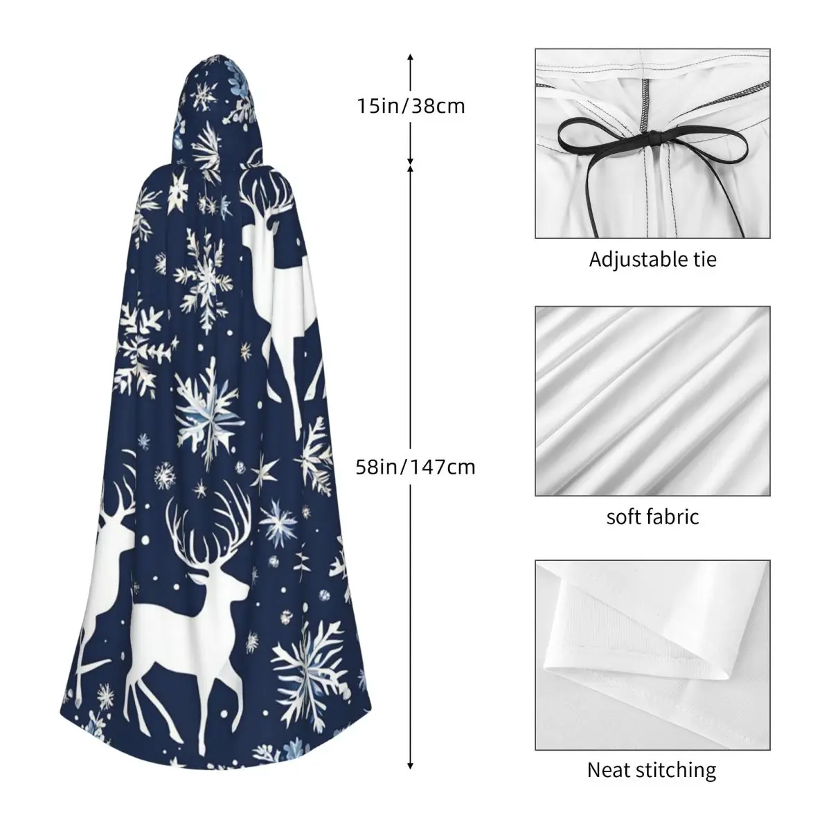 عيد الميلاد الأزرق والأبيض طويل مقنعين عباءة الساحرة القرون الوسطى زي تأثيري كيب هالوين مصاص دماء الكبار للجنسين