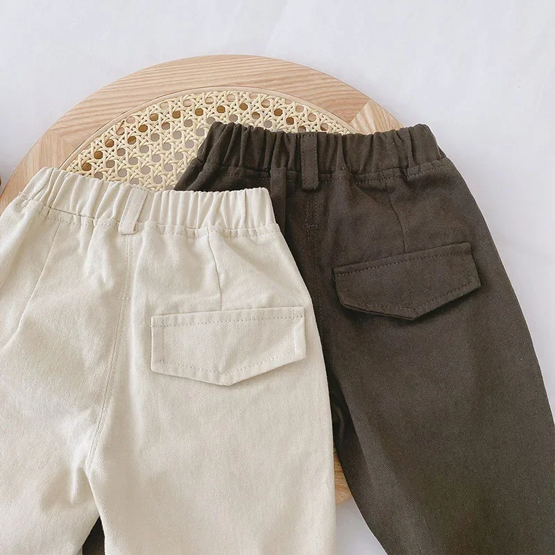 2026 Spring New Solid Casual Kids Baby Pants Elastic Waist Straight Pants for 0-5Y Boys Girls Trousers 3