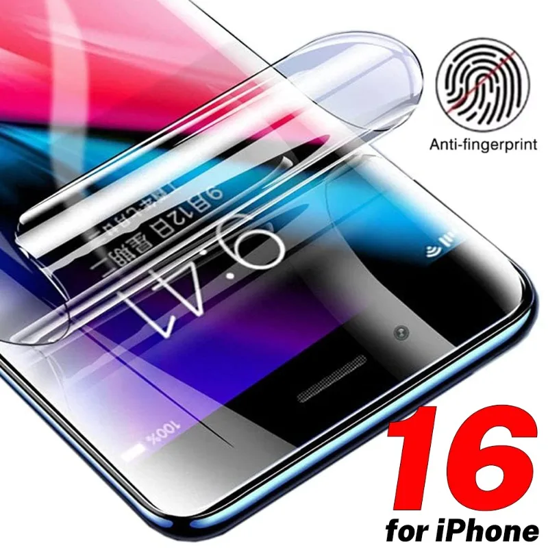 3-1Pcs Hydrogel Film Screen Protector for iPhone 16 Pro Max/16 Plus Flexible TPU Fingerprint Unlock Film for iPhone 16/15 Pro