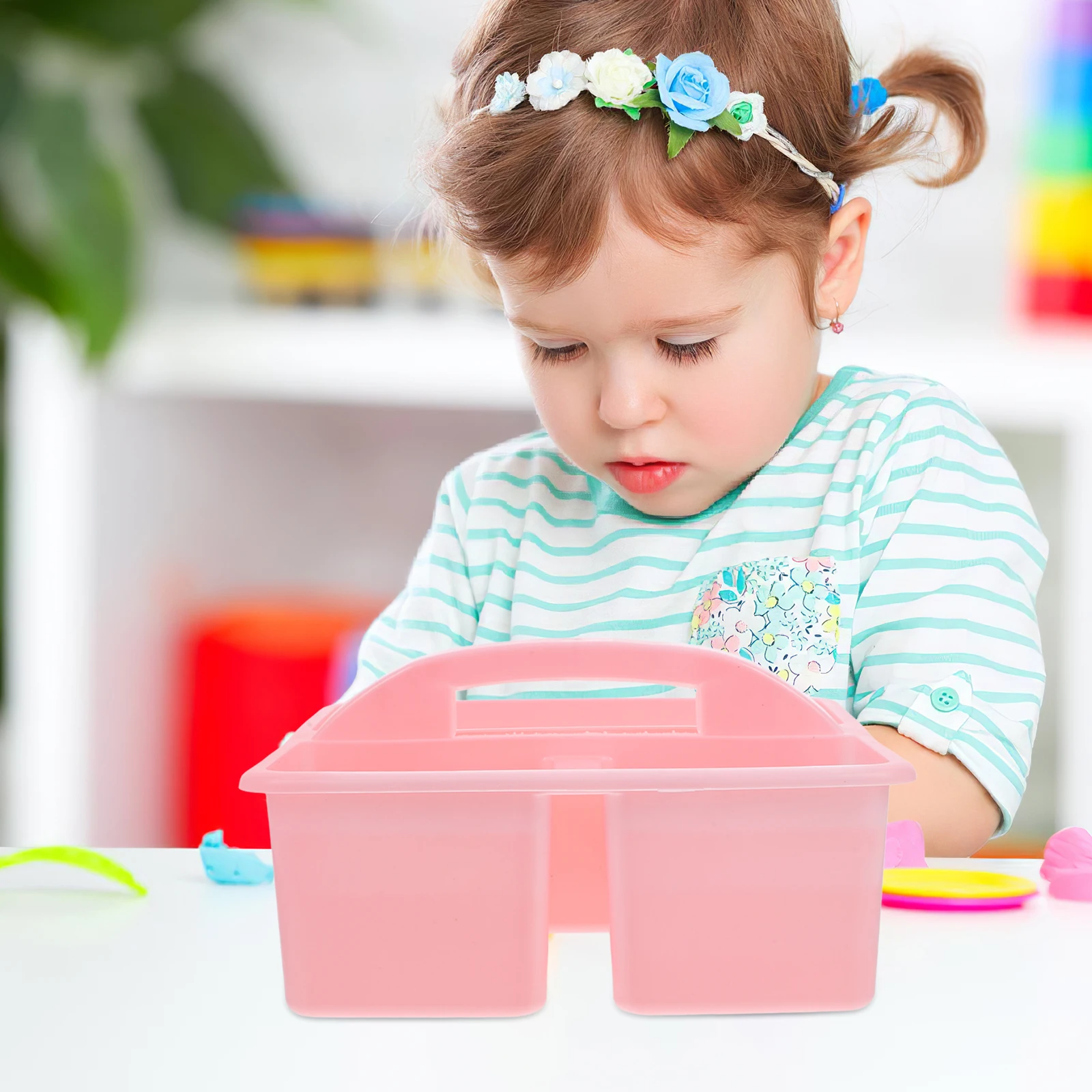 

Brush Portable Compartmented Storage Basket Office Supply Organizer with Handle Pe Craft Caddy Classroom