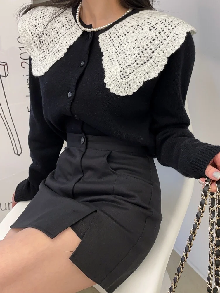 

High Waist Side Slit Slimming Women's Skirt Anti-Light Cotton Skirt Fashionable Versatile Prevent Exposure A-Line Skirt