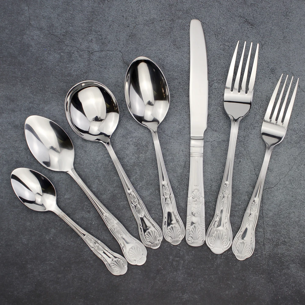 Graceful Royal Style 8 Utenisils Cutlery Sets Mirror Stainless Steel Elegant Metal Dinnerware Flatware For Kitchen Restaurant