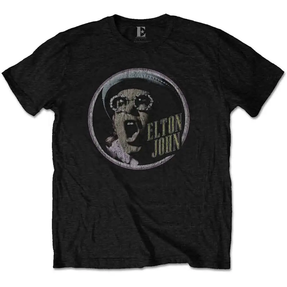 Elton John Circle T Shirt Black New