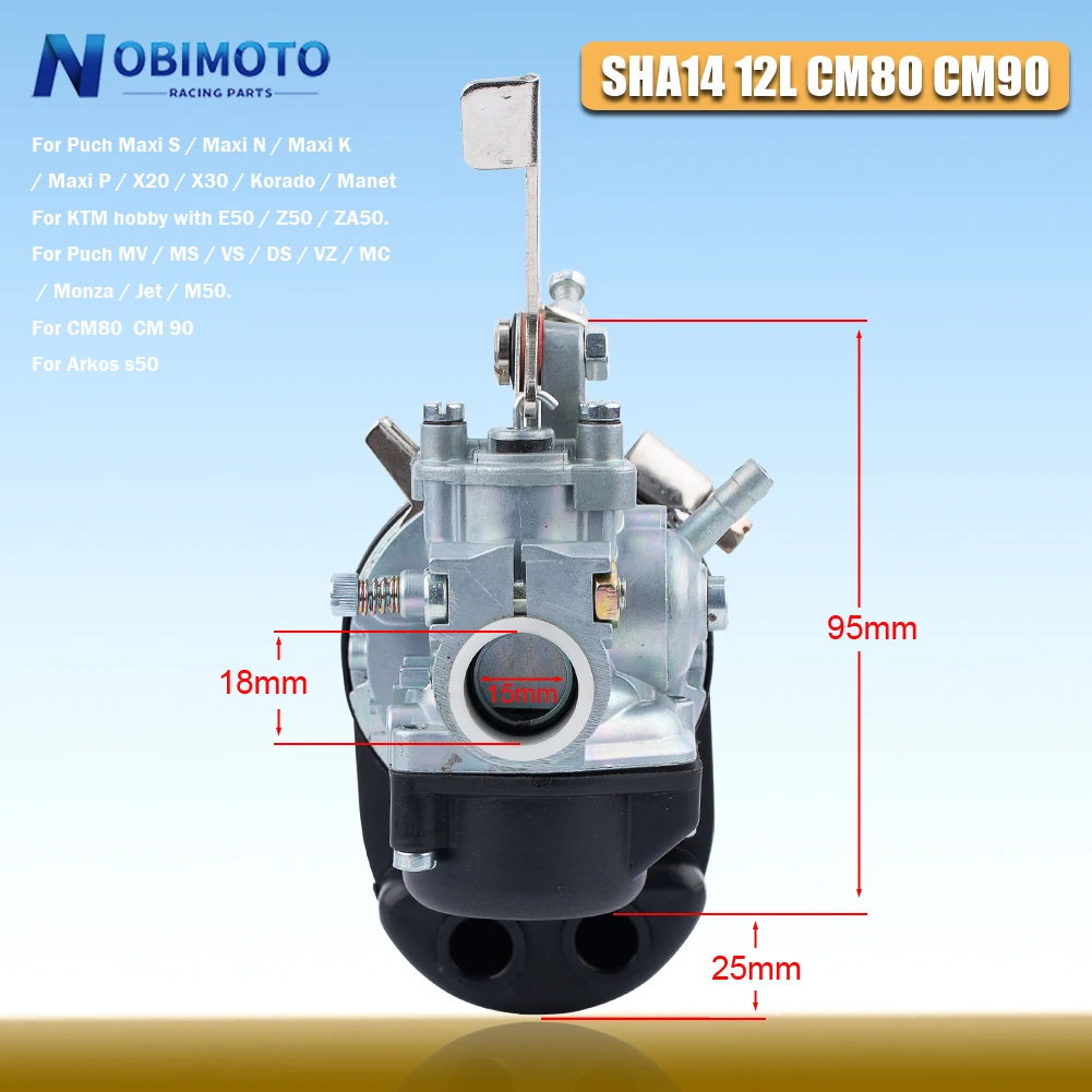 Motorcycle Carburetor For Dellorto SHA14.12L SHA 14/12 For Puch Maxi X20 X30 MV MS VS DS VZ M50 For KTM E50 Z50 ZA50 CM 80 CM90