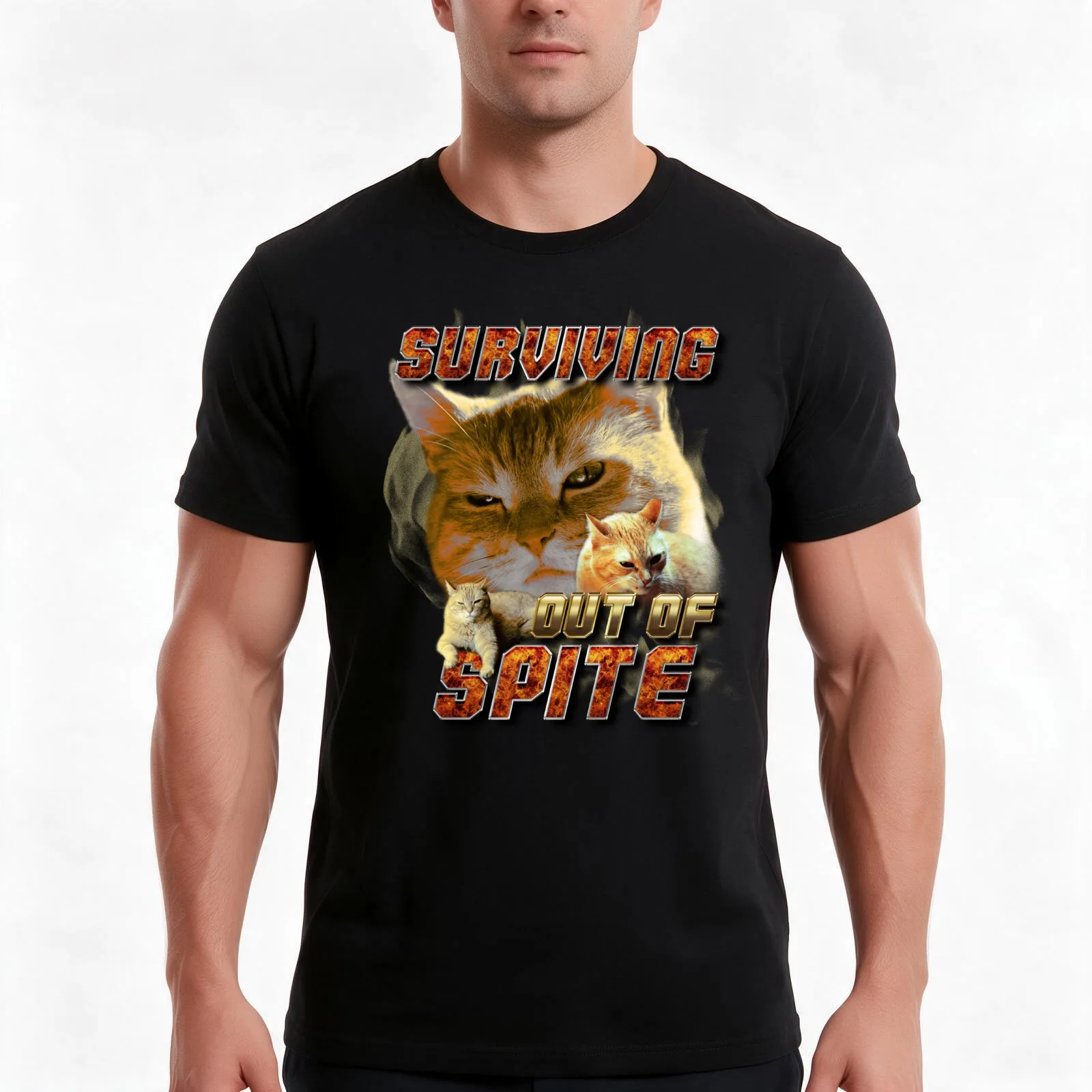 Surviving Out Of Spite T-Shirt, Summer Casual Cotton Tee, Oversized Streetwear Tops, Vintage Graphic Print, Unisex Men Women