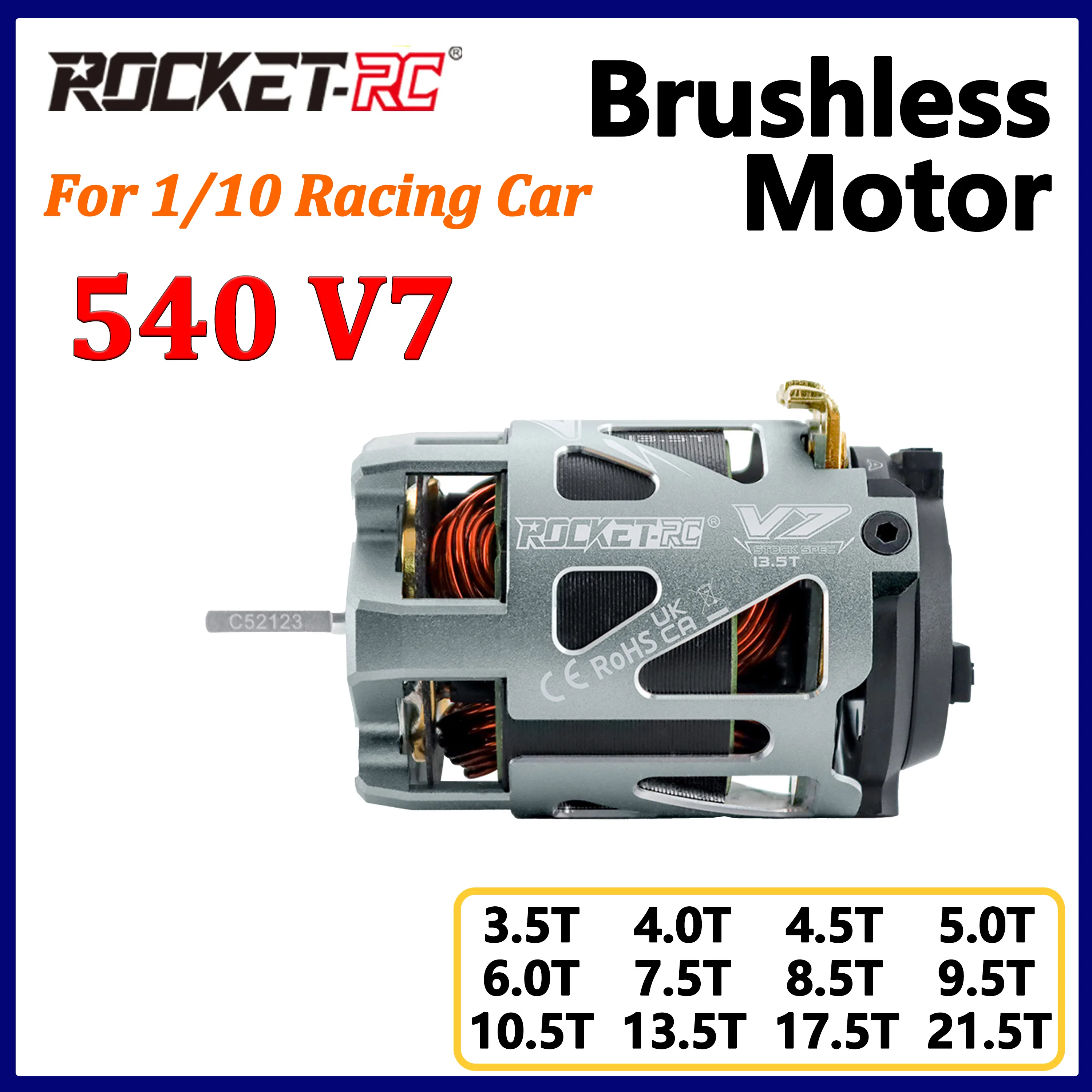 Rocket-RC 540 V7 Sensorgesteuerter Brushless Motor 3.5T 4.0T 4.5T 5.0T 6.0T 7.5T 8.5T 9.5T 10.5T 13.5T 17.5T 21.5T für 1/10 RC-Rennwagen