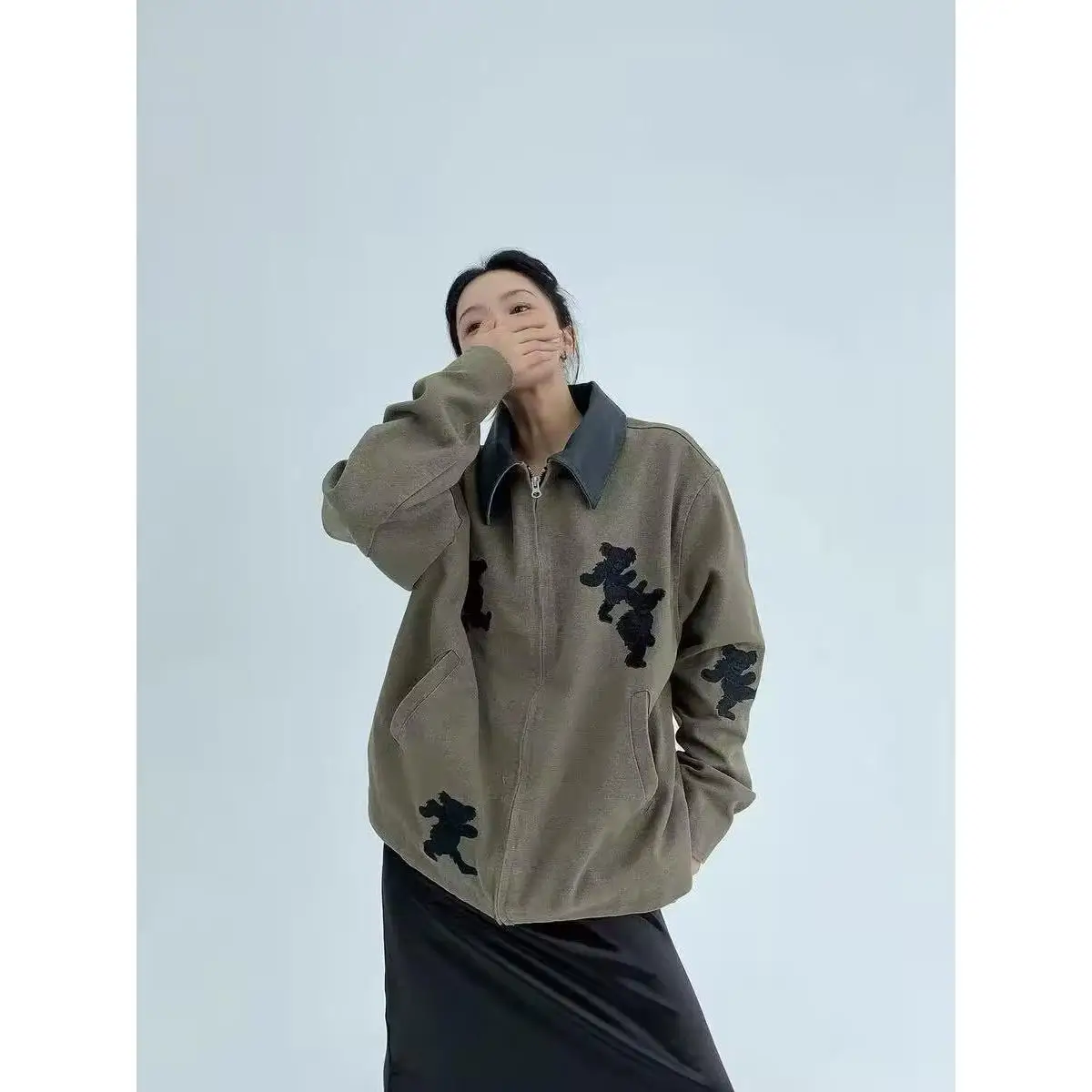 

Loose Men's Jaet 2024 Spring Autumn Sli Streetwear Hong Kong Sle Casual Coat Youth Trendy Outerwear Stand Fit Long...