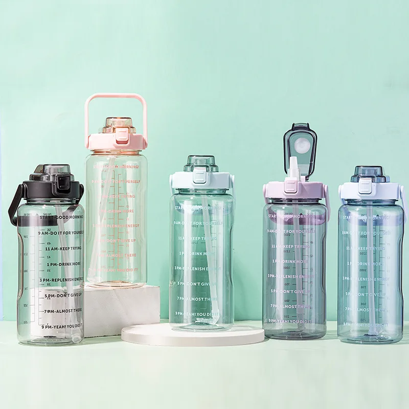 2L Sports Water Bottle with Straw & Time Marker 12