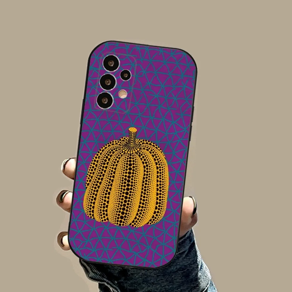 Yayoi Kusama Pumpkin Phone Case For Samsung S24,23,23,22,30,21,10,9,Note20 Ultra,Lite,Ultra,5G,Plus,FE,Black Soft Case