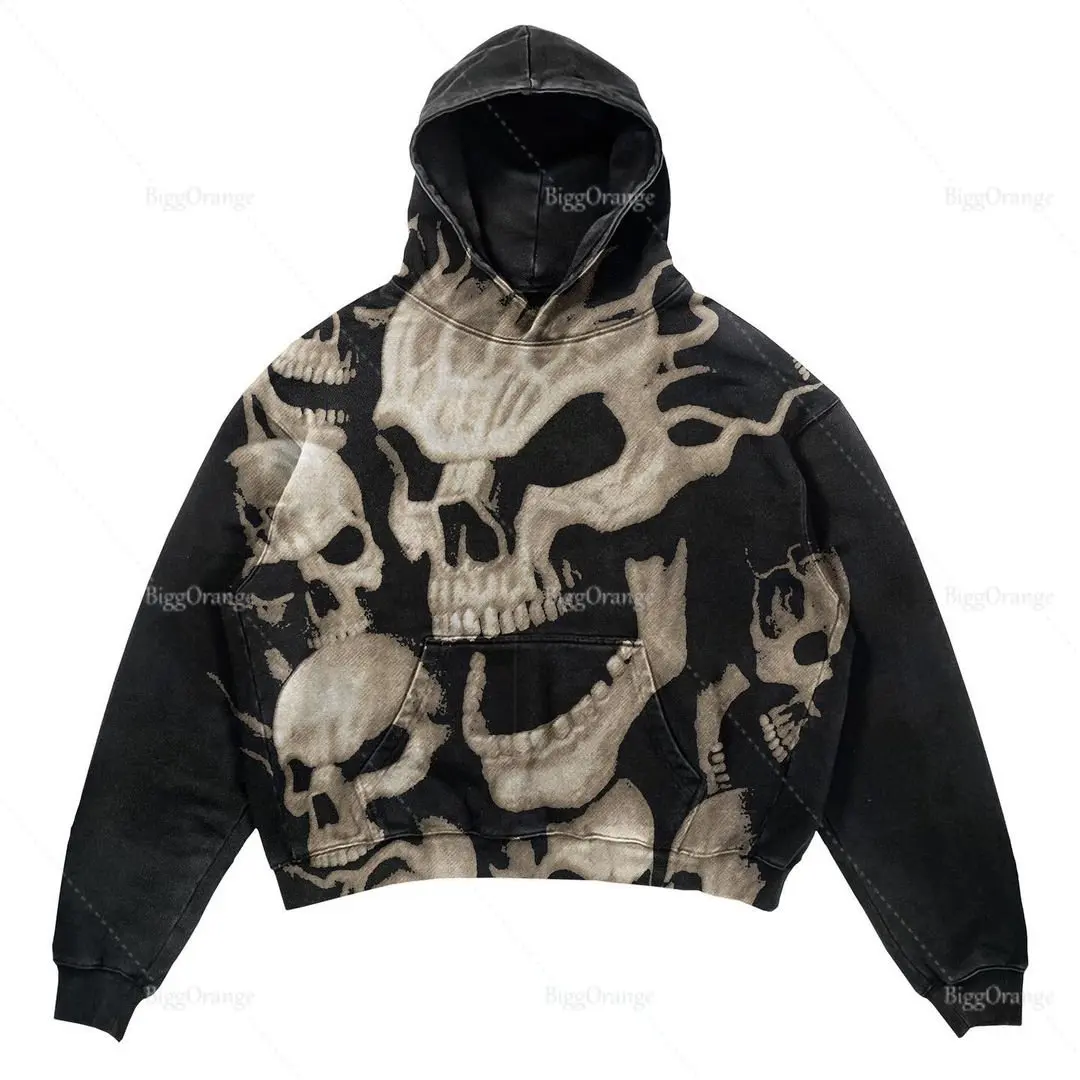 

New front and back large skull print punk sweater hoodie personalized skull hoodie