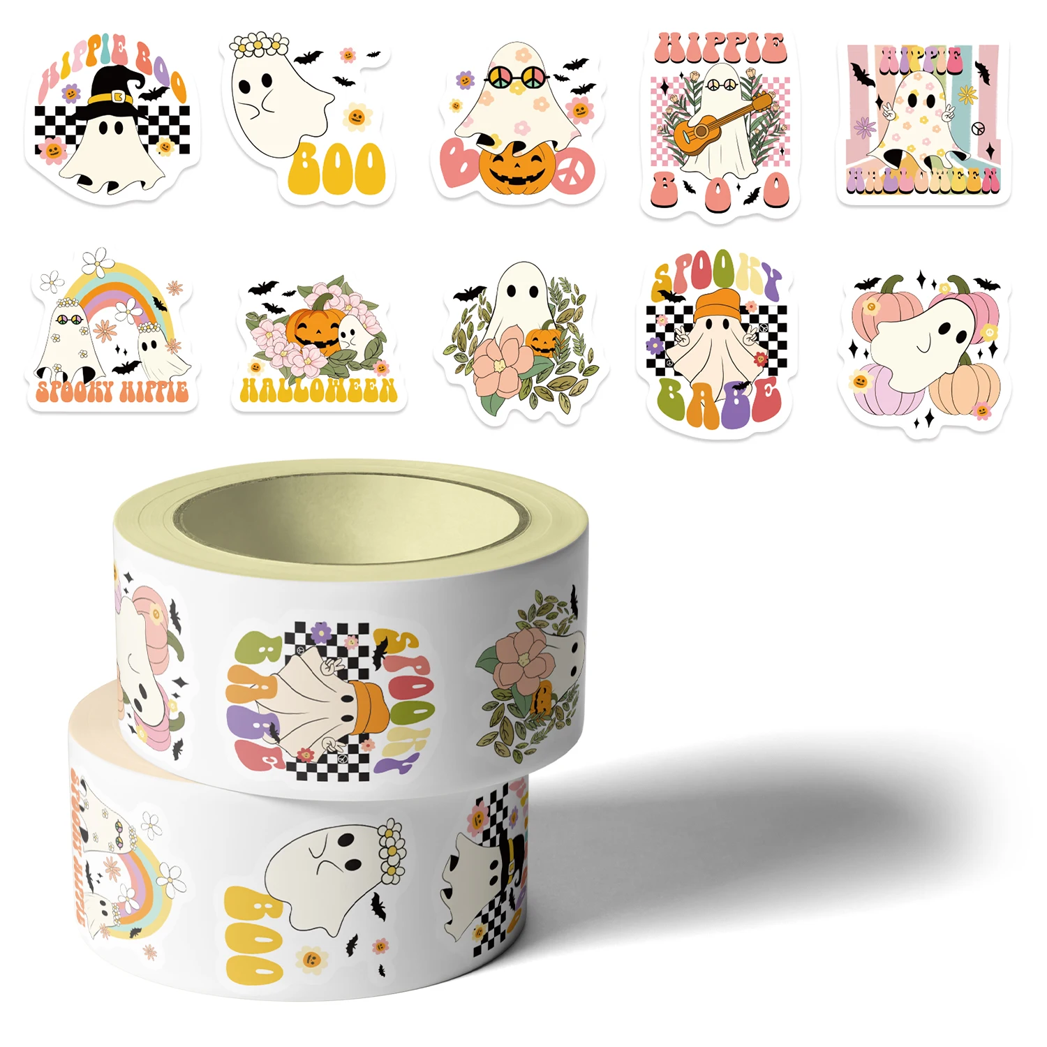 500pcs 히피 소름 끼치는 부 유령 스티커 롤 할로윈 데칼 스티커 노트북 물병 전화 컴퓨터 데칼
