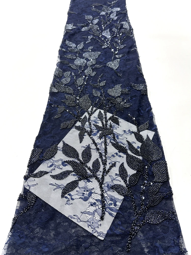 

Beautiful Nigerian Sequins Party Lace African Beads Lace Fabric 2026 High Quality 5 Yards African French Tulle Net Lace