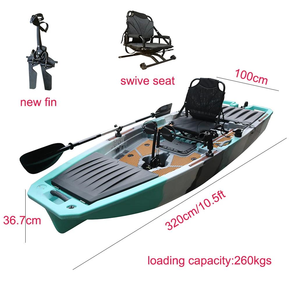 10.5FT Single Person   Fishing Kayak Fin Pedal Drive Design With Upgrade Rudder System Marine Use