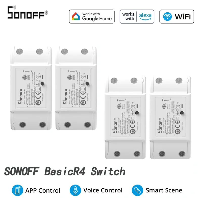 

SONOFF BASICR4 Wi-Fi интеллектуальный переключатель с дистанционным голосовым таймером, пульт дистанционного управления, поддержка домашнего помощника, приложение Alexa Alice Ewelink