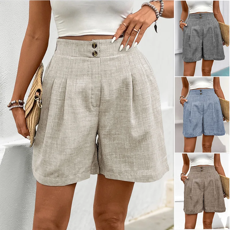 2025 Summer Elastic Waist Solid Color Casual Shorts Versatile Comfortable Japanese and Korean Straight Women's Pants