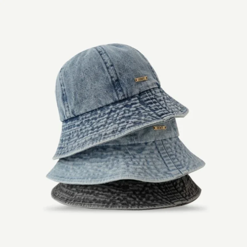 Fashion Washed Denim Hats Unisex Solid Vintage Summer Y2k Fisherman Cap Hat for Women Men Bucket Panama Hat Cap Sun Protection