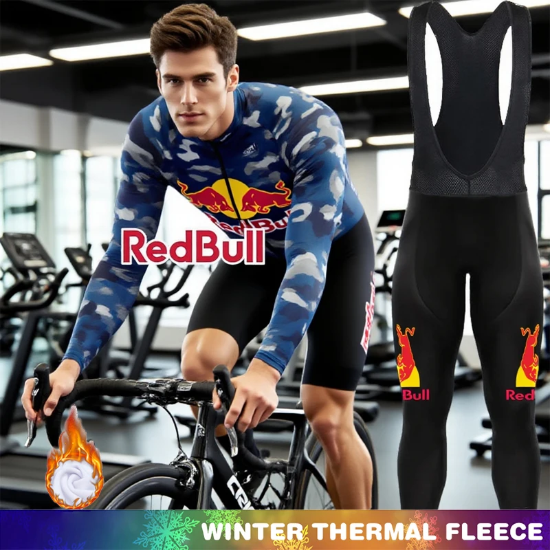 

Флисовый велосипедный трикотаж Red Bull, мужская велосипедная одежда, термозимняя одежда, мужской комплект, нагрудник, спортивный костюм, наряд 2025 года, мужской ретро-мужской костюм