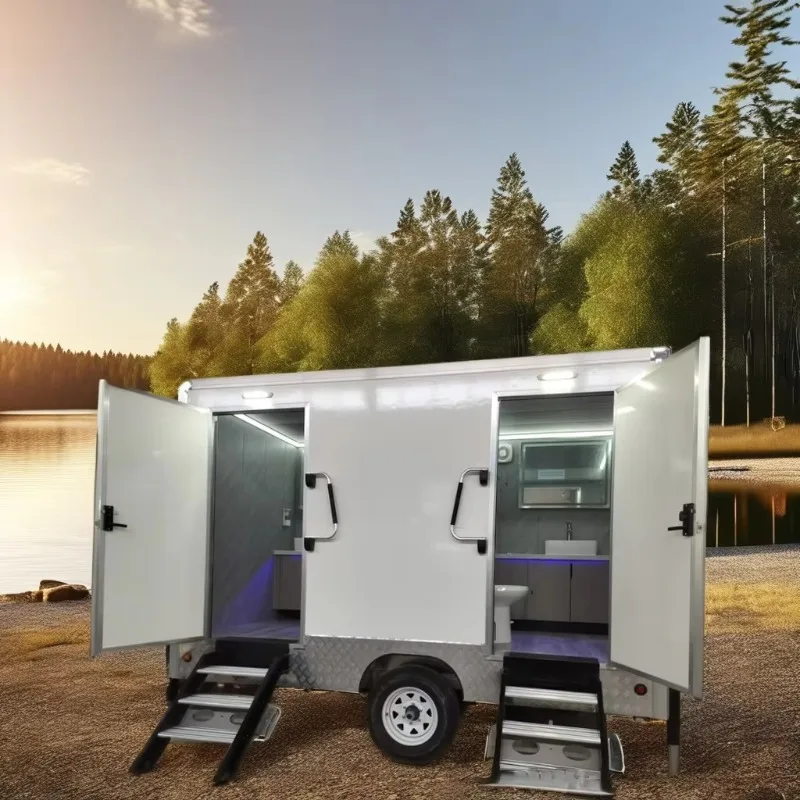 Customized Best Modern Pedal Mobile Prefab Stainless Steel Eco-Friendly Toilet Truck Outdoor Portable Toilets Shower Cabin