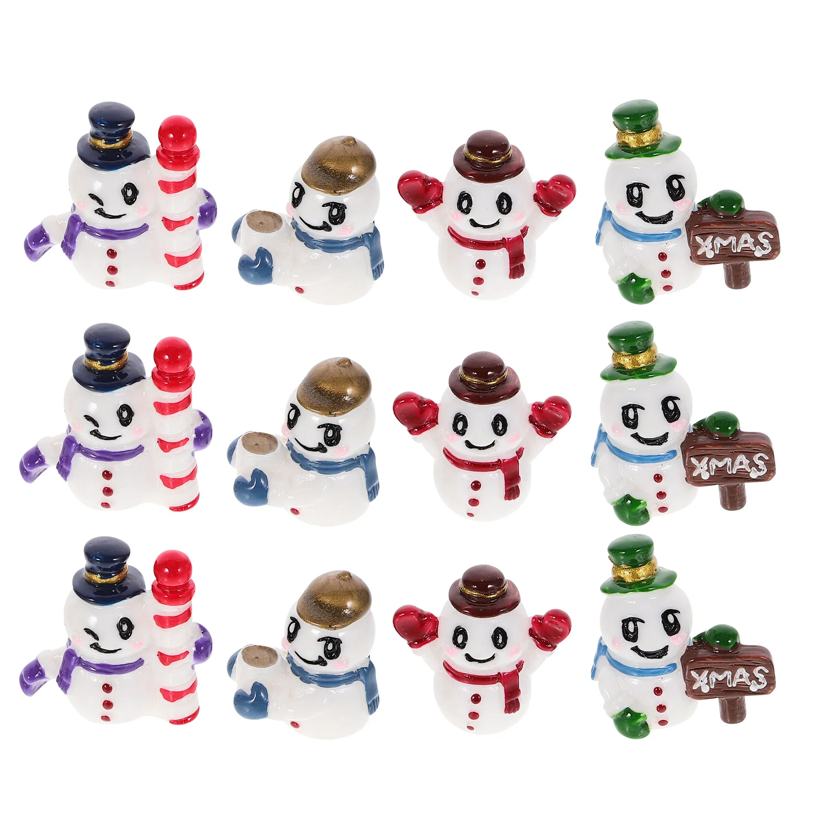 12 Stück Weihnachtsschneemann-Mikrolandschaften: Miniaturfiguren aus Kunstharz für Winterdorf, Feengarten-Dekoration, Schneemann-Ornamente
