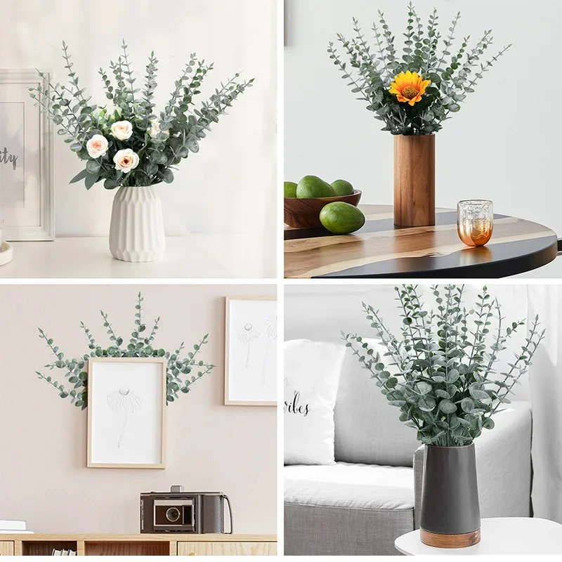 Hojas de eucalipto artificiales, ramas de planta verde para decoración de mesa de fiesta de boda, plantas falsas, decoración navideña, 2024