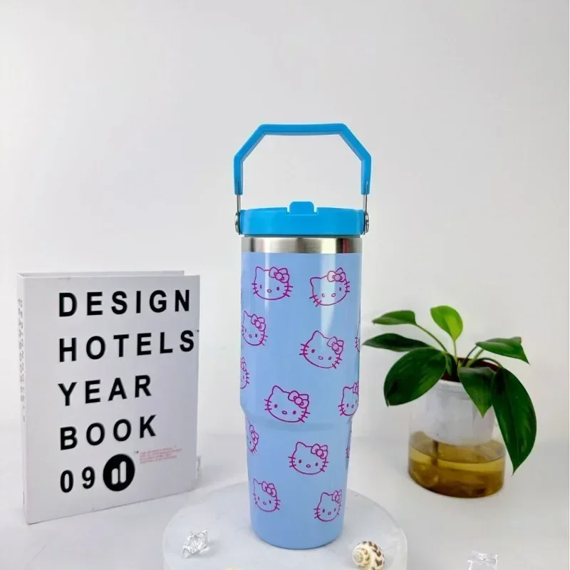 Kawaii Hello Kitty Kubek próżniowy ze stali nierdzewnej o dużej pojemności Anime Lovely Student Przenośny kubek Ice King na zewnątrz Automatyczny kubek Nowy