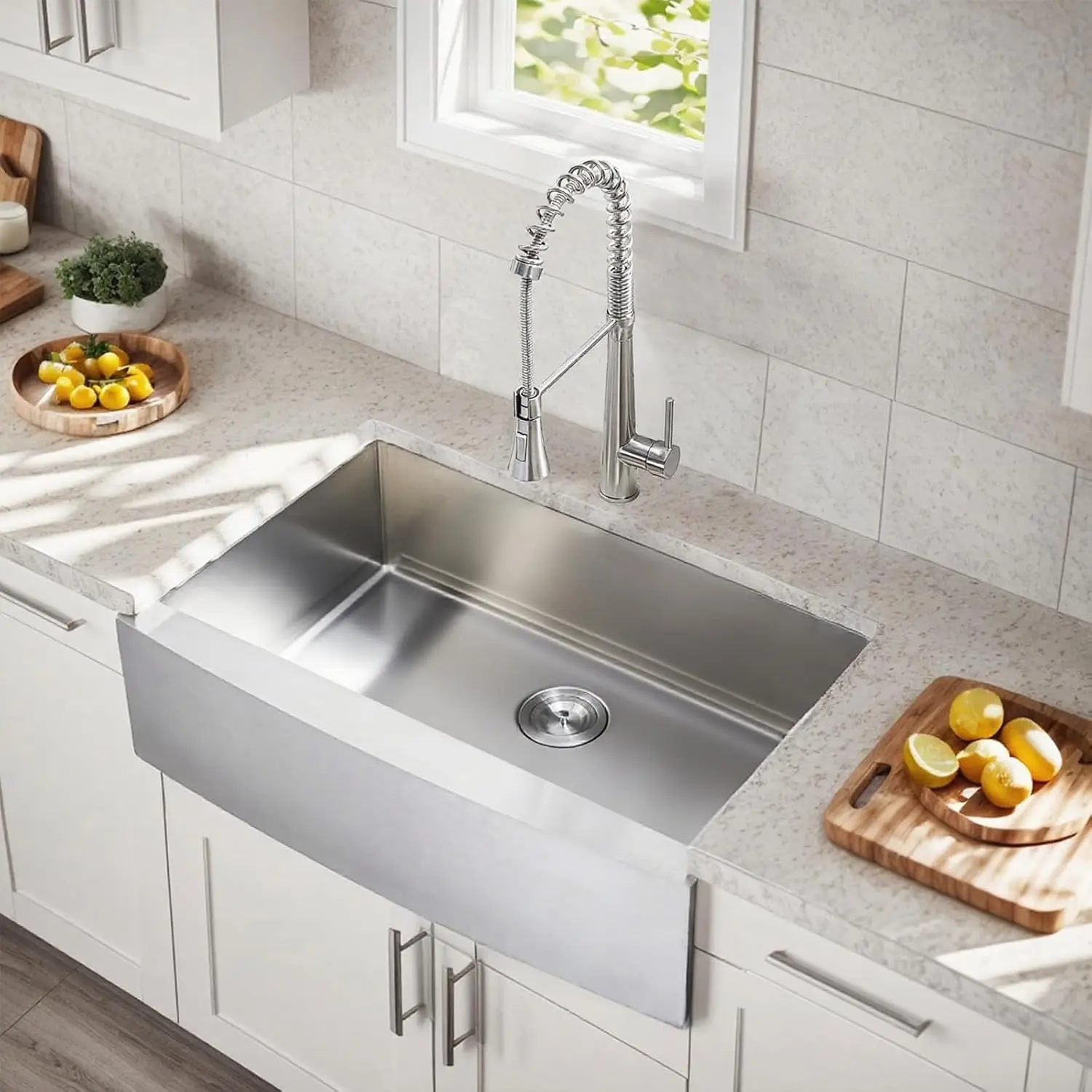 Hotis 33 Inch Farmhouse Sink, Stainless Steel Farmhouse Kitchen Sink, 16 Gauge 9 Inch Deep Undermount Apron Front Farm Sinks, 33