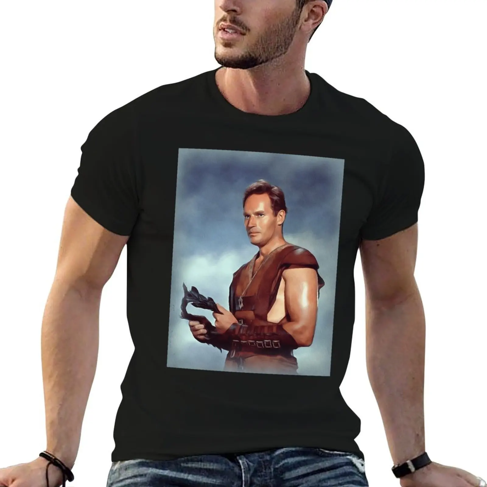 Camiseta Charlton Heston, camiseta de algodão, camiseta pack man, camisetas de algodão de alta qualidade para homem, camiseta slim fit