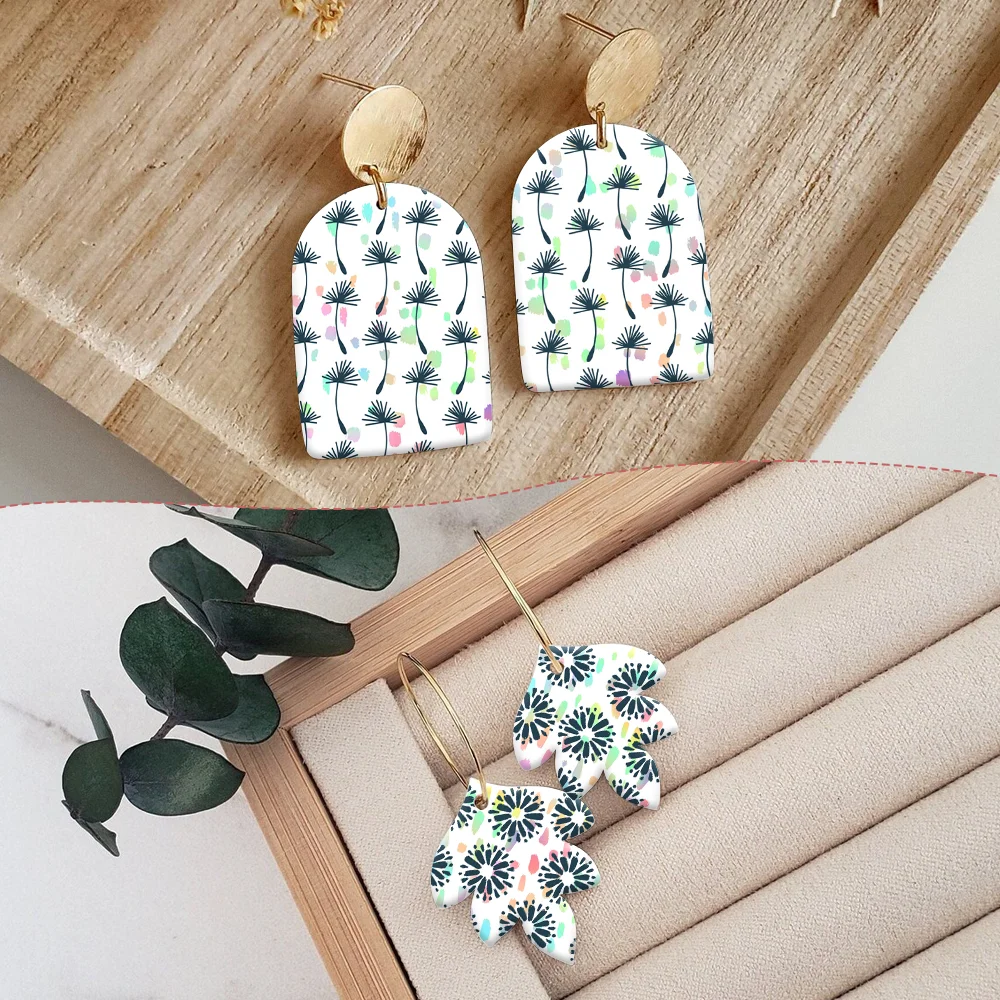 زهرة الهندباء يرتجف النقاط خط نمط لينة السيراميك أقراط نقل المياه ورقة ملصق لصنع المجوهرات