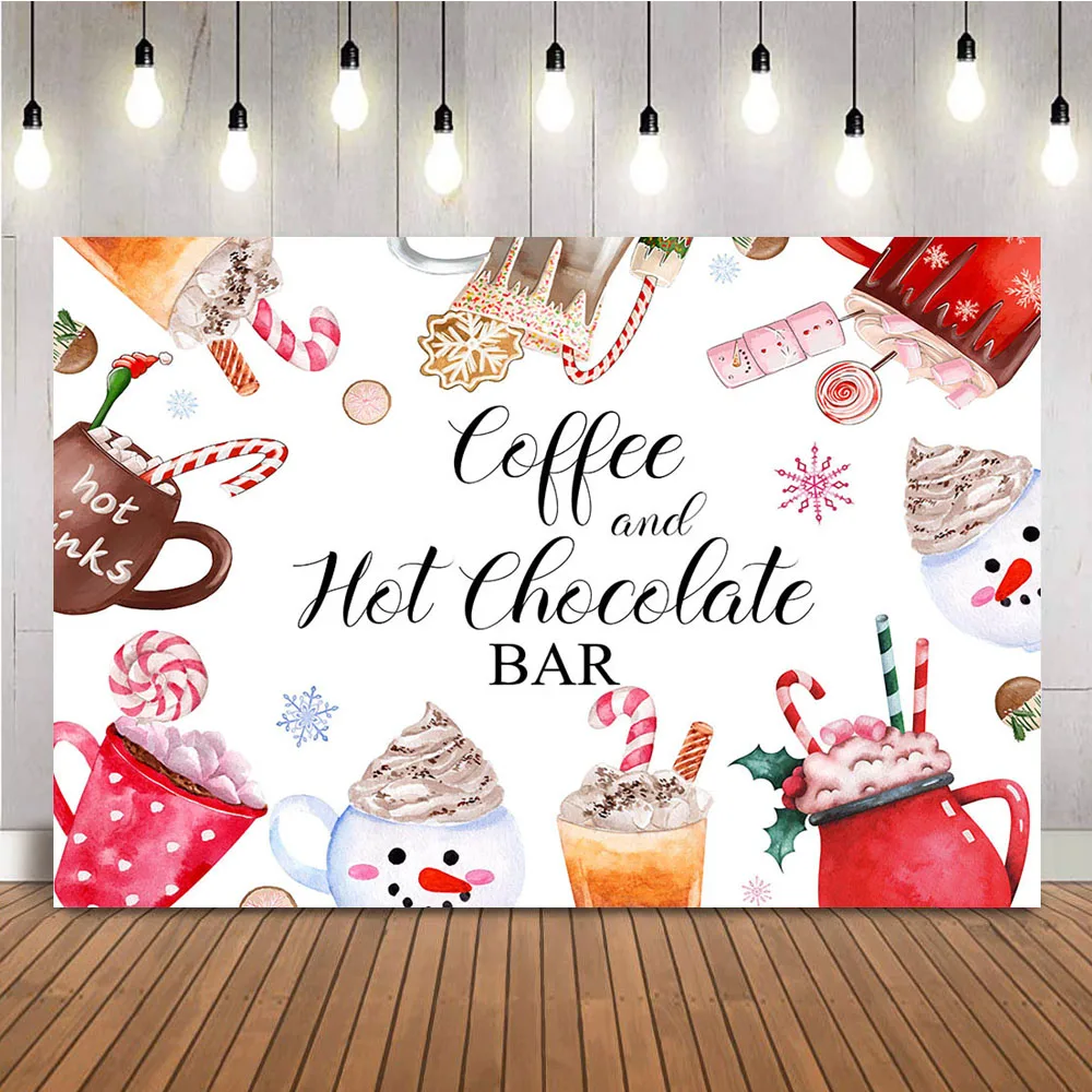 Hot chocolate Bar Backdrop Coffee Theme Birthday Photo Background Winter Snowflake Portrait Backdrop for Photographic Props