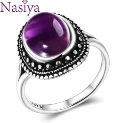 925 Silver Rings Natural Amethyst Gemstone Rings for Women Wedding Bands Anniversary Gift Fine Jewelry