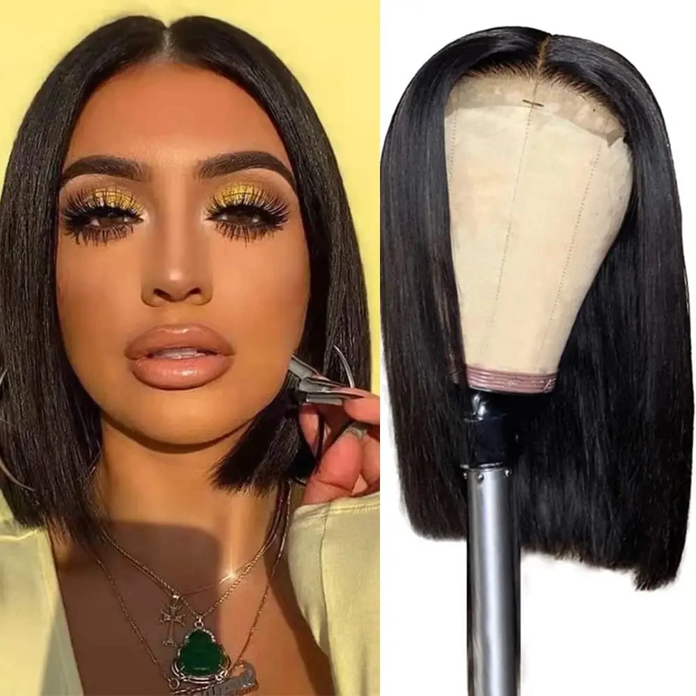 

Short Straight Bob Wig Brazilian Human Hair Bob Wig for Women13x4 Transparent Lace Front Human Hair Wigs Pre Plucked
