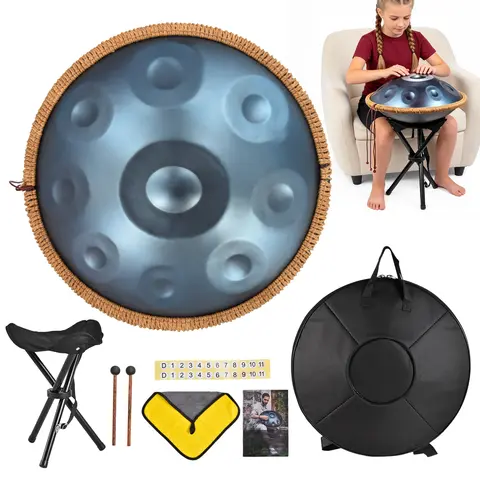 18 Inch Handpan Drum Set 9 Notes G Minor Steel Drum, Portable Harmonic Percussion with Carrying Bag Mallets Stand, Meditation Yoga Sound Healing Instrument for Adults Beginners