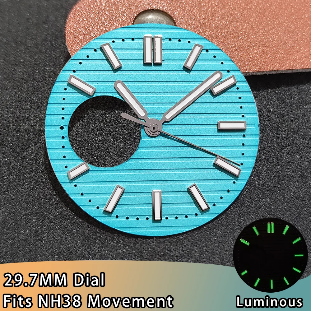 หน้าปัดนาฬิกาแบบเปลือย NH38 ขนาด 29.7 มม. พร้อมเข็มนาฬิกา เรืองแสงสีเขียว เหมาะสำหรับกลไกนาฬิกา NH38 อุปกรณ์เสริมนาฬิกา เครื่องมือซ่อม