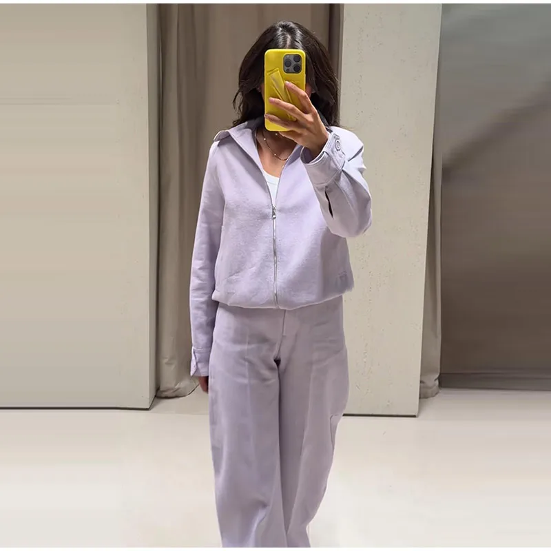 Damen-Hosenanzüge mit Rollkragen-Langarmjacken, Reißverschluss-Mänteln, Midi-Ballonhosen, Herbst-Outfits für Frauen, Einfarbig und Locker Geschnitten, Neu – Detail 6